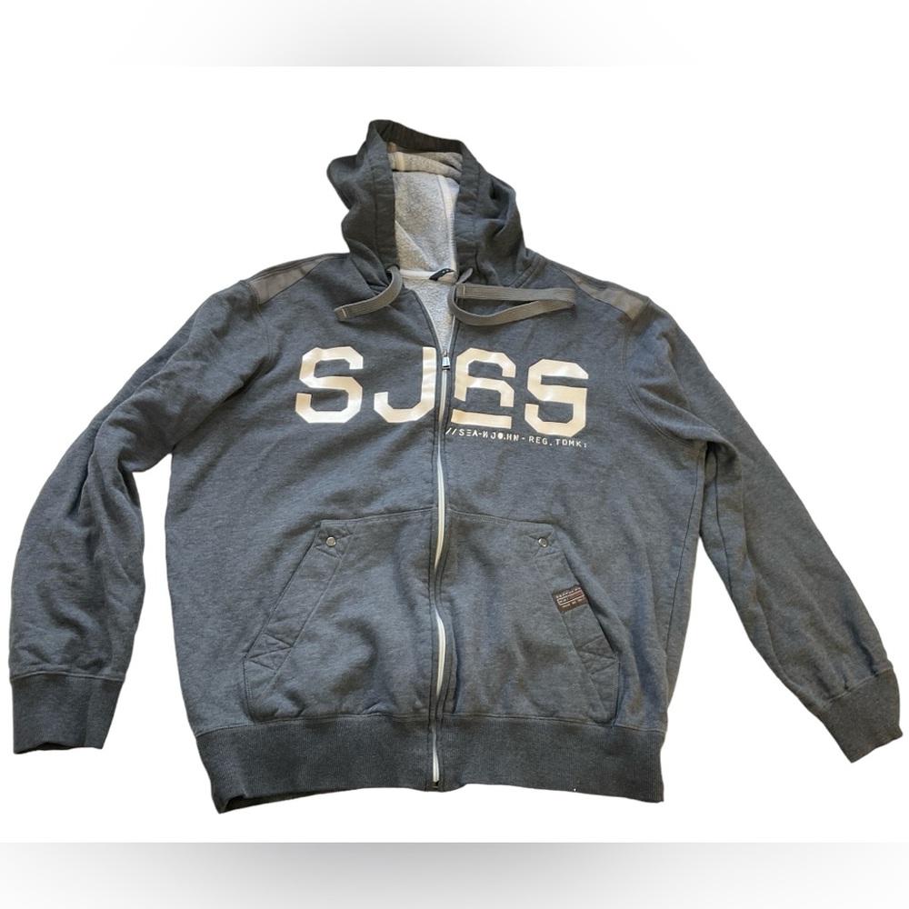 Vintage Y2K Sean John Spellout Streetwear Logo Full ZIP Hoodie Size Large Grey